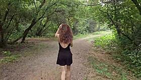 Teen student ends long walk with quickie in forest.