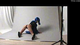 Amateur cosplay raven in public outdoor setting