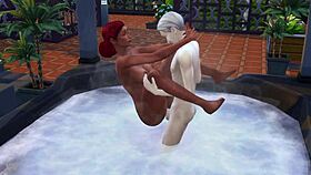 Redhead Enjoys Rough Outdoor Jacuzzi Bath in The Sims 4!