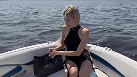yo, wanna see this hot blonde in sexy lingerie bang the captain on his boat?