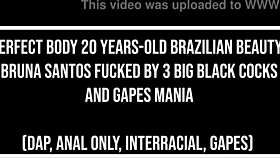 Bruna Santos takes three big black cocks in her asshole with dirty talk!
