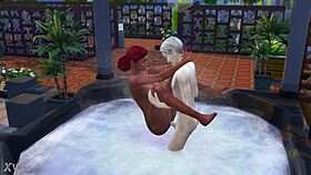 Redhead Enjoys Rough Outdoor Jacuzzi Bath in The Sims 4!
