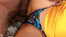 French Amateur Yellow Satin Nightie Satin Blue Thong Rubbing Panties Doggystyle Deepthroat Rimming