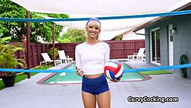 blonde teen rides trainer's cock