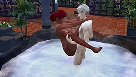 Redhead Enjoys Rough Outdoor Jacuzzi Bath in The Sims 4!