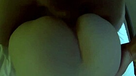 A quick hotel fuck ends with a huge cumshot on her tight asshole