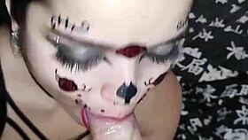 Wellington Prado receives deep blowjob, face covered in cum.