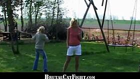 Slutty blondes fight over cock sucking action