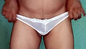 Excited in white thong dancing!