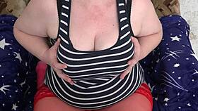 Curvy milf hides in toilet to masturbate on webcam. Her saggy tits bounce with every thrust!