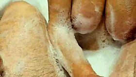 Before mutual masturbation in bathroom, sexy wife loves to suck dick.