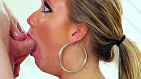 Blonde throats huge cock!