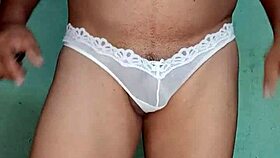 Excited in white thong dancing!