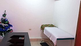 A nurse on duty at work, in a festive spirit