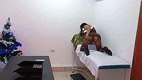 A nurse on duty at work, in a festive spirit