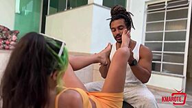 morena uses her feet for a handjob and gets messy