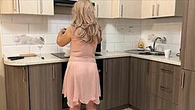 Stepmom in transparent dress shows big ass and gets anal dick.