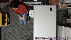 spanish teen thief gets nailed over desk by big cock