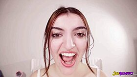 Blonde girl feels intense pleasure sucking world's biggest BBC.