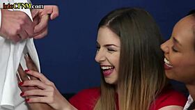 Ebony babe jerks old cock in wedding dress threesome