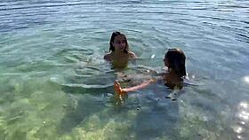 Monika Fox and Regina Moonshine Lick Big Tits Publicly