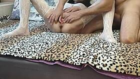 Wife In White Stockings Fucked Before Cuckold Husband