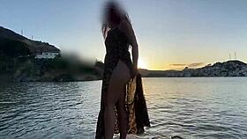 Beautiful African Woman Shows Her Pussy Outdoors on the Beach Without Panties