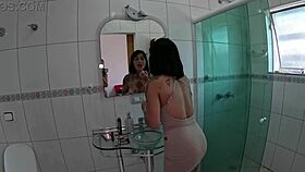 Mother arrives at mansion for first porn time, shirley azevedo bathing in bathroom with wet pussy