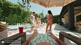 Three Hot Babes Fuck Hard In Poolside Orgy