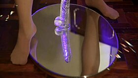 watch me tear my pantyhose and masturbate my hairy pussy with a giant dildo, moaning loudly