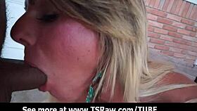 Busty Shemale Gets Fat Cock Outdoors!