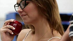 Innocent Cute Teen Rides Cock in Classroom, Teasing with Small Tits.