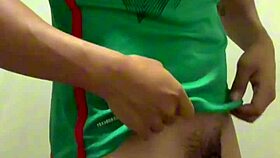 Mexican footballer jerking off in the gym bathroom