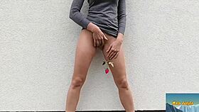 watch this european milf masturbate her shaved pussy outdoors while i record for you