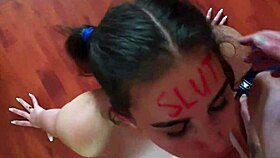 lipstick slut face fucked slapped and spat on