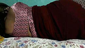 Sanjana aunty shows ass in maroon saree casually