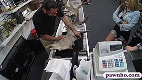 Watch Out! Couple Lesbians Get Pounded By Pawn Keeper In Hidden Storage