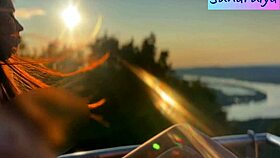 Hungarian beauty feels intense nipple play in public paradise