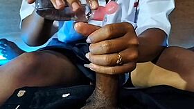 Asian schoolgirl teases and jerks cock in amateur video