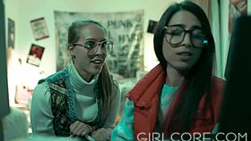 nerdy lesbians explore science and virtual milf