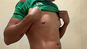 Mexican footballer jerking off in the gym bathroom