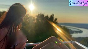 Hungarian beauty feels intense nipple play in public paradise