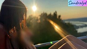 Hungarian beauty feels intense nipple play in public paradise