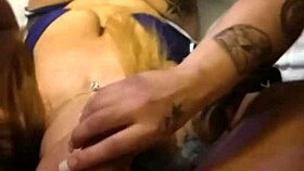tattoo latina assisting boyfriend with oral