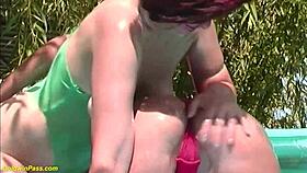 Oiled German Mom B Fisted by Stepdaughter Outdoors in First Lesbian Encounter