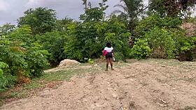 in the forest, the chubby girlfriend gets fucked outdoors