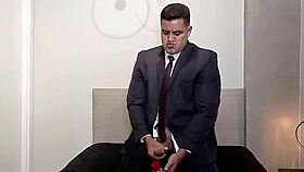 Brazilian pornstar Yuri Gaucho receives a big boss cumshot in a homemade solo scene.