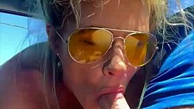 Blonde woman receives facial in public setting