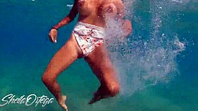 Pornstar Sheila Ortega sucking and fucking underwater while snorkeling