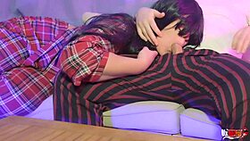 stepdad and stepdaughter share couch